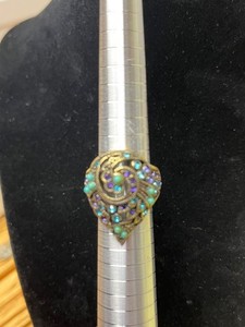 HEIDI DAUS Turquoise Bead & Amethyst Colored  Crystal Ring. Size 8