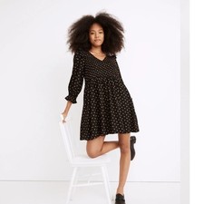 Madewell Lucie V-Neck Smocked Mini Dress in Oval Dot XL