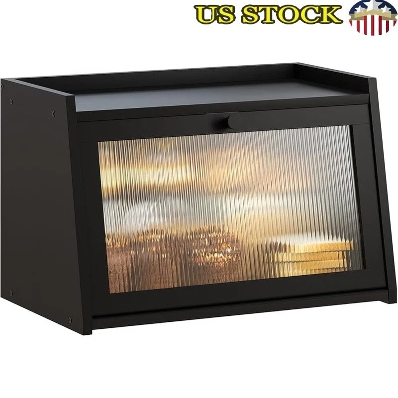 Wooden Bread Box W/ Acrylic Door Large Storage Durable Kitchen Organizer New