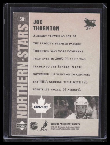 2005-06 Parkhurst Facsimile Auto Parallel 581 Joe Thornton 85/100 Northern Stars - Picture 2 of 2