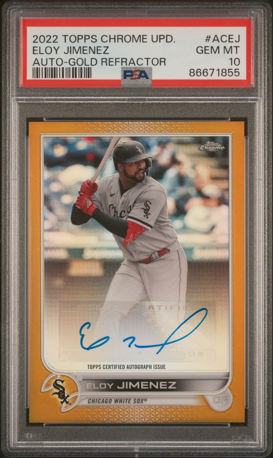 Eloy Jimenez 2022 Topps Chrome Update Auto Gold Refractor /50 PSA 10