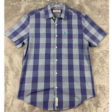 Original Penguin Mens Plaid Short Sleeve Button Down Shirt Blue Purple Medium