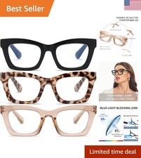Fashionable Oversized Square Reading Glasses with Blue Light Blocking - 3 Pack