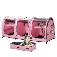 Portable Three Compartment Show House Cat Cage Condo - Easy to Fold Carry K...
