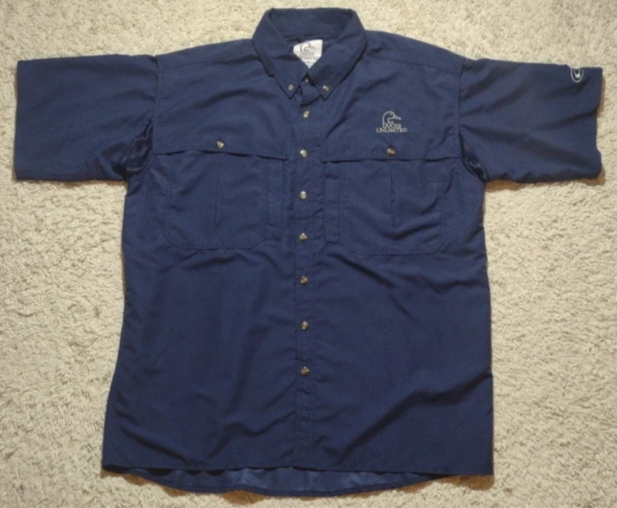 Chemise Ducks Unlimited Homme – Bleu à Carreaux – Manches Courtes – Boutonnage – Taille M – Occasion Parfait état
