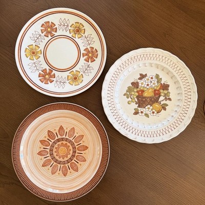 Vintage Eclectic Dinner Plate Set   Set of 3, Retro Boho Mix & Match