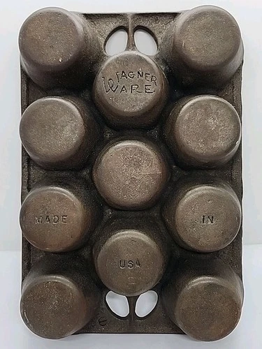 Vintage Wagner Ware 11 Cup Cast Iron Muffin Popover Pan Marked Nice