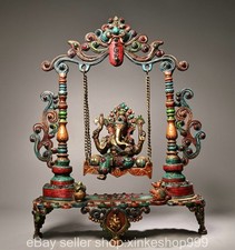 19.2'' Old Tibet Copper Gilt inlay Turquoise Buddhism Ganesh Lord Ganesha statue