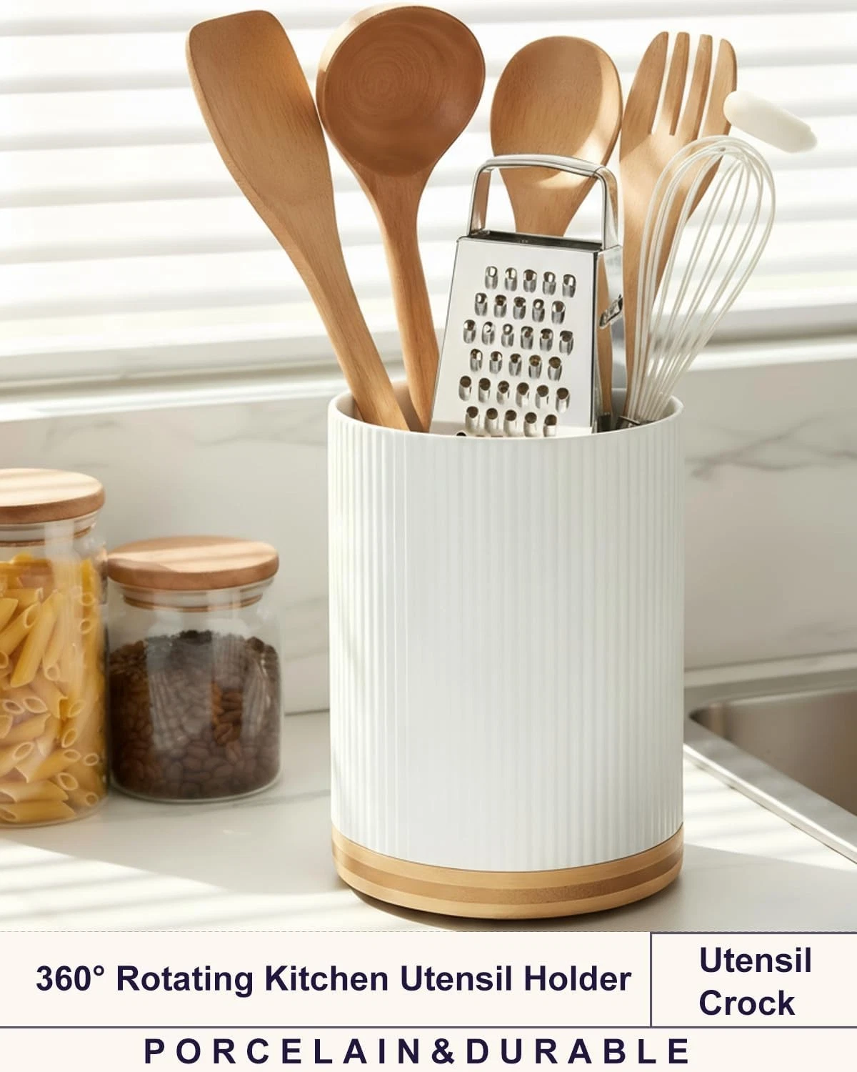 7.9" 360° Rotating Utensil Holder, Kitchen Utensil Holder for Countertop, Cer...