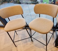 Pair of John Lewis Wise counter height bar stools in natural fabric