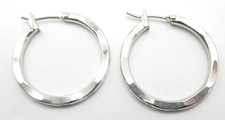 Pretty Silver Tone Thin Hoop Earrings Flattened Raised Design Vintage