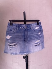 Abercrombie Fitch Distressed Denim Mini Skirt Raw Hem Blue Jean - Size 4