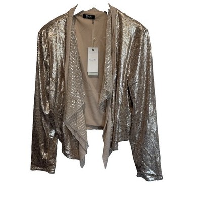 Miss Me Women s Large Champagne Gold Sequin Draped Open Front Blazer Jacket NWT