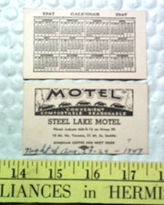 2 STEEL LAKE MOTEL TACOMA SEA 1947 BUSINESS CARDS CALENDAR  WASHINGTON WASH WA