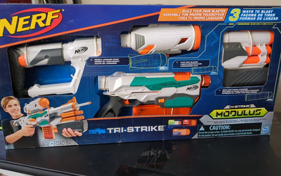 Nerf N Strike Modulus Tri-Strike Toy Blaster 10 Darts 4 Mega Darts 1 Missile NEW