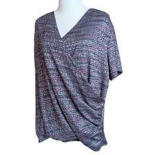 JNY COLLECTION Blouse Top 3X Knit Woven Wrap Surplice Shirred Career Office