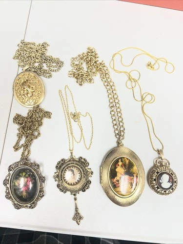 Vintage Costume Jewelry Revival Style Filagree Pendant Necklace Locket Lot