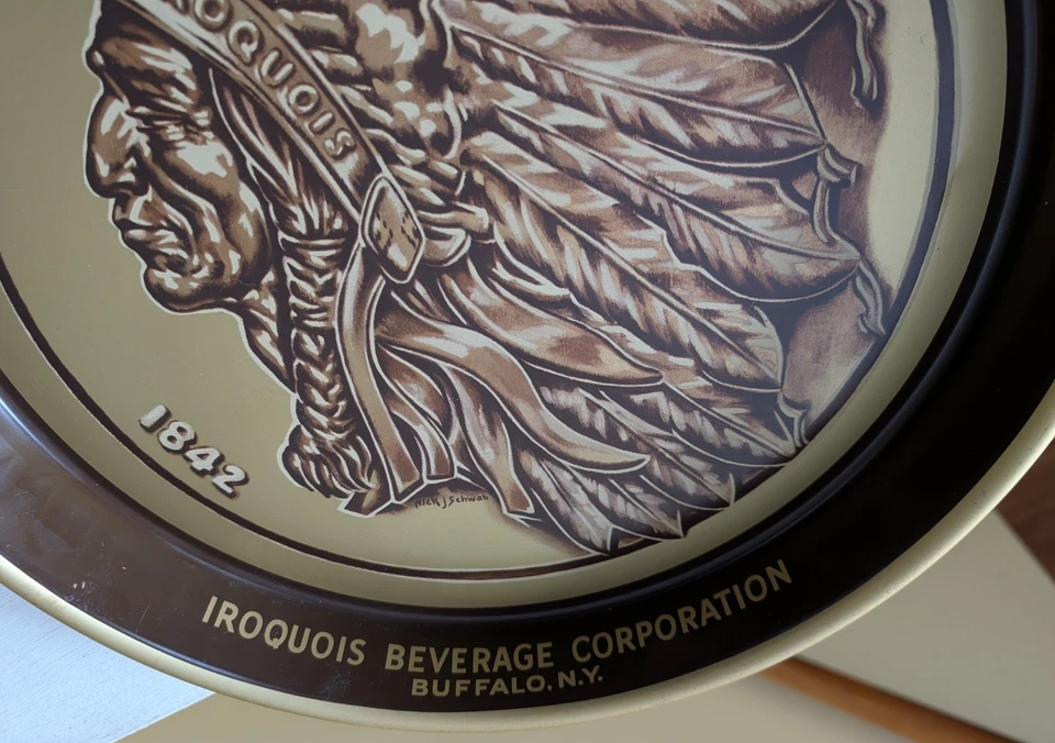 Bandeja metálica vintage Iroquois Beverage Corp Buffalo NY Indian Head Beer & Ale Foto 2 de 4