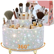 Bling Diamond Makeup Brush Holder, 360 Rotating Makeup Organizer, 5 Slot Mak...