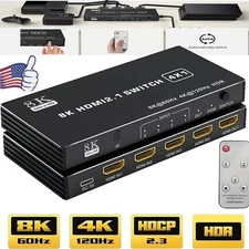 8K HDMI 2.1 Switch 4 in 1 out 4K 120Hz HDR HDMI 2.1 Switcher 4X1 HDCP 2.3 4 Port