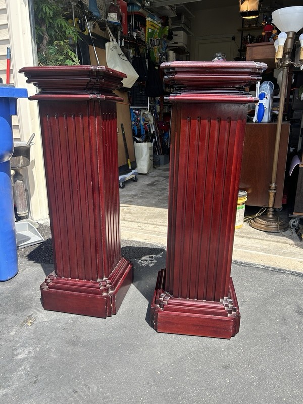 Pair Of 2 Pine Mahogany Stained Pedestal/plant Stand/Fern Stand 42”x 13 5.” Nice