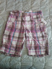 NEW Old Navy Shorts Child Girls size 12 cotton Linen Blend plaid bermuda length