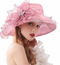 Womens Organza Church Tea Party Wedding Fascinator Hat UV-Anti Wide Brim