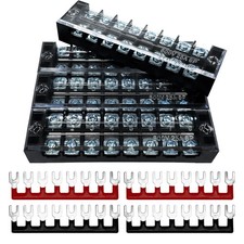 4 Sets 8 Positions 600V 25A Terminal Blocks Ground Circuit Dual Row Bus Bar Wire