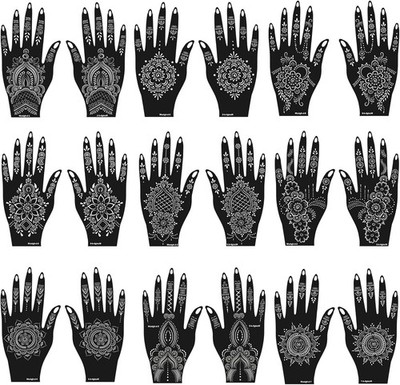 Henna Tattoo Stencils Kit, 18 Sheets Self-Adhesive Templates for hands 9 pairs