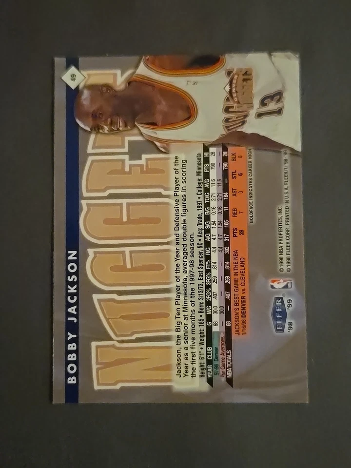 1998-99 Fleer Tradition #49 Bobby Jackson Denver Nuggets NBA - Image 2 of 2