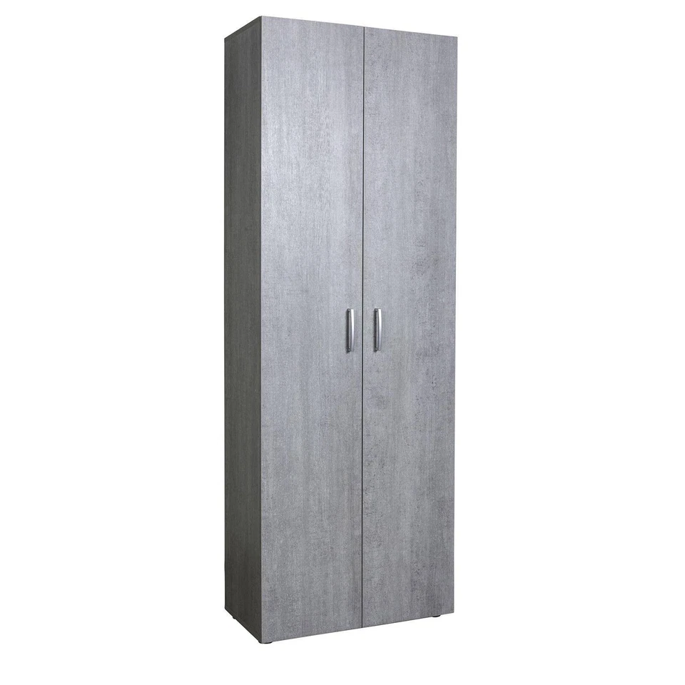 Mobile Armadio Studio Ufficio 6 Ripiani Multiuso con 2 Ante Cemento 69x35x201h - Immagine 3 di 4