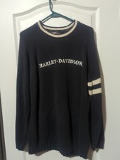 Vintage Harley Davidson Crewneck Sweater Black/white Men L embroidery Y2K Chunky