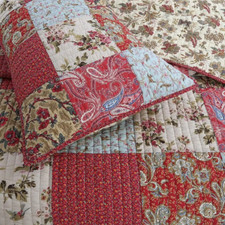 NEW COZY COTTAGE COUNTRY PINK BROWN RED BLUE IVORY LEAF ROSE ELEGANT QUILT SET