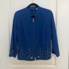 Vintage Bob Mackie Blue Wearable Art Faux Suede Jacket Geometric Cutouts, Small