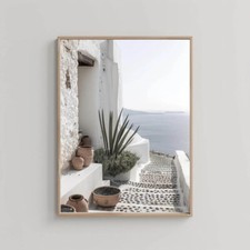 Neutral Santorini Greece Sea View Poster Premium Quality Choose your Size
