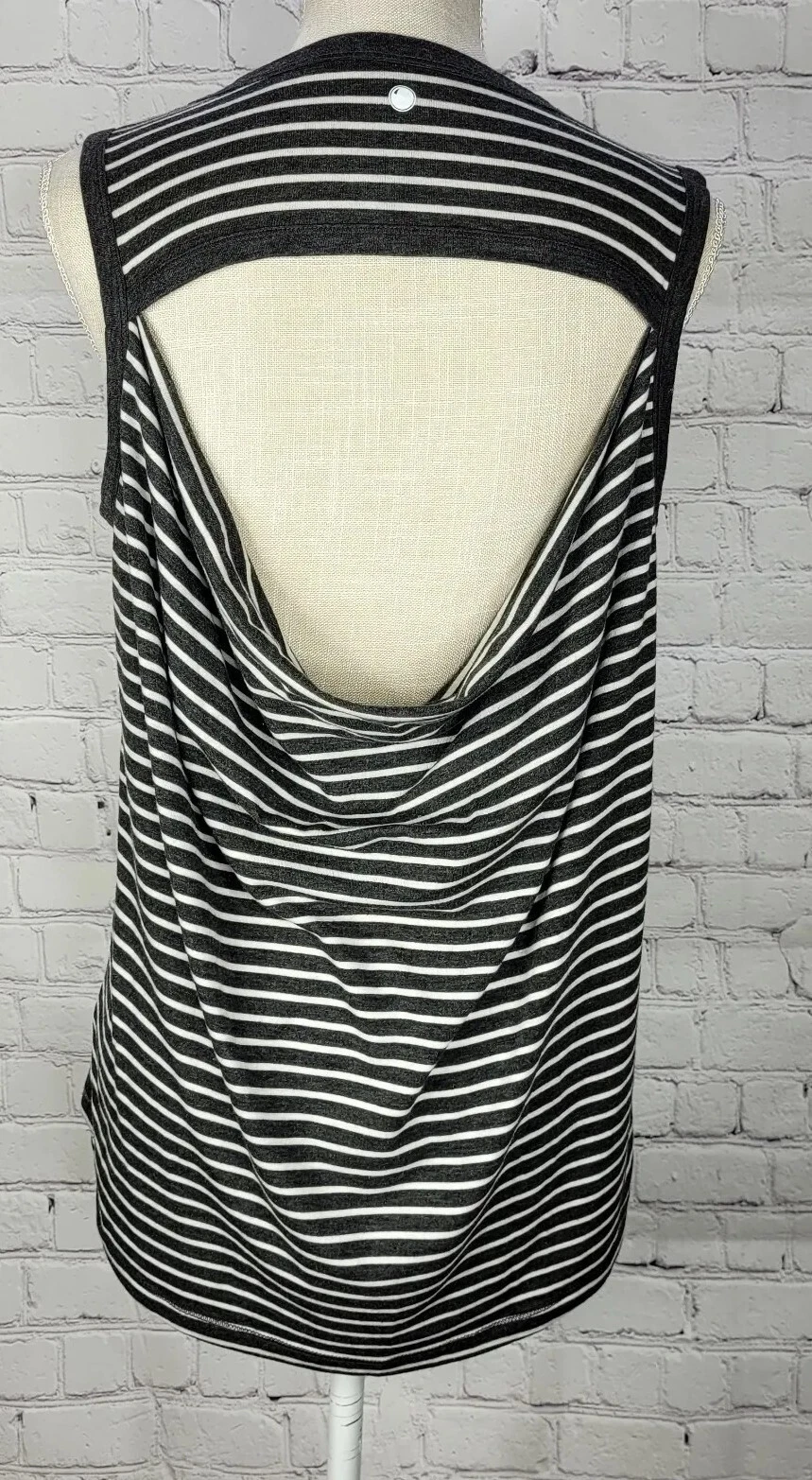 yogalicious cutout back draped stripe tank-top