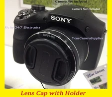 SNAP-ON LENS CAP DIRECTLY TO CAMERA SONY CYBERSHOT DSC-H1 H2 H5 HX1 +HOLDER