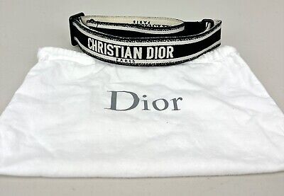 CHRISTIAN DIOR Black White Embroidered Adjustable Shoulder CHRISTIAN DIOR Black White Embroidered Adjustable Shoulder