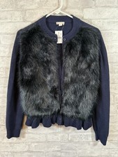 NWT Crewcuts Faux Fur Blue Button Up Sweater Size 16