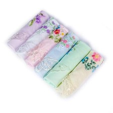 Boxed Ladies Handkerchiefs Embroidery Cotton Lace Hankies 100 Soft Cotton