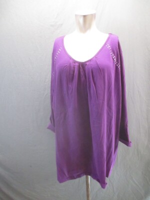 Ulla Popken Size 3X Womens Purple 100% Cotton Long Sleeve Breathable Top 014