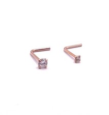 Rose gold nose stud 18 ct k carat plated over silver 1.2 or 2 mm  L Shaped