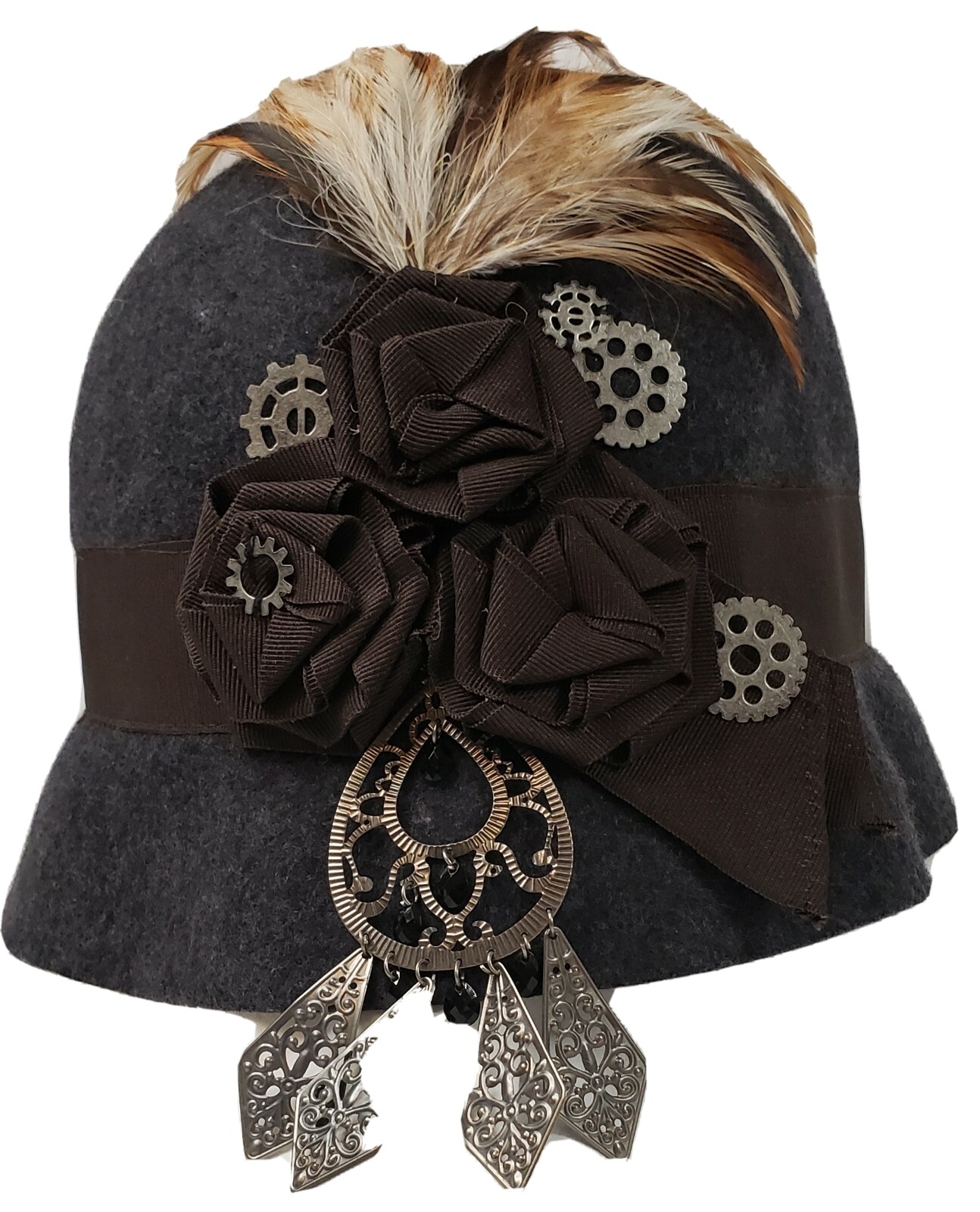 Hat Attack Steampunk Feathers Wool READ - image 1