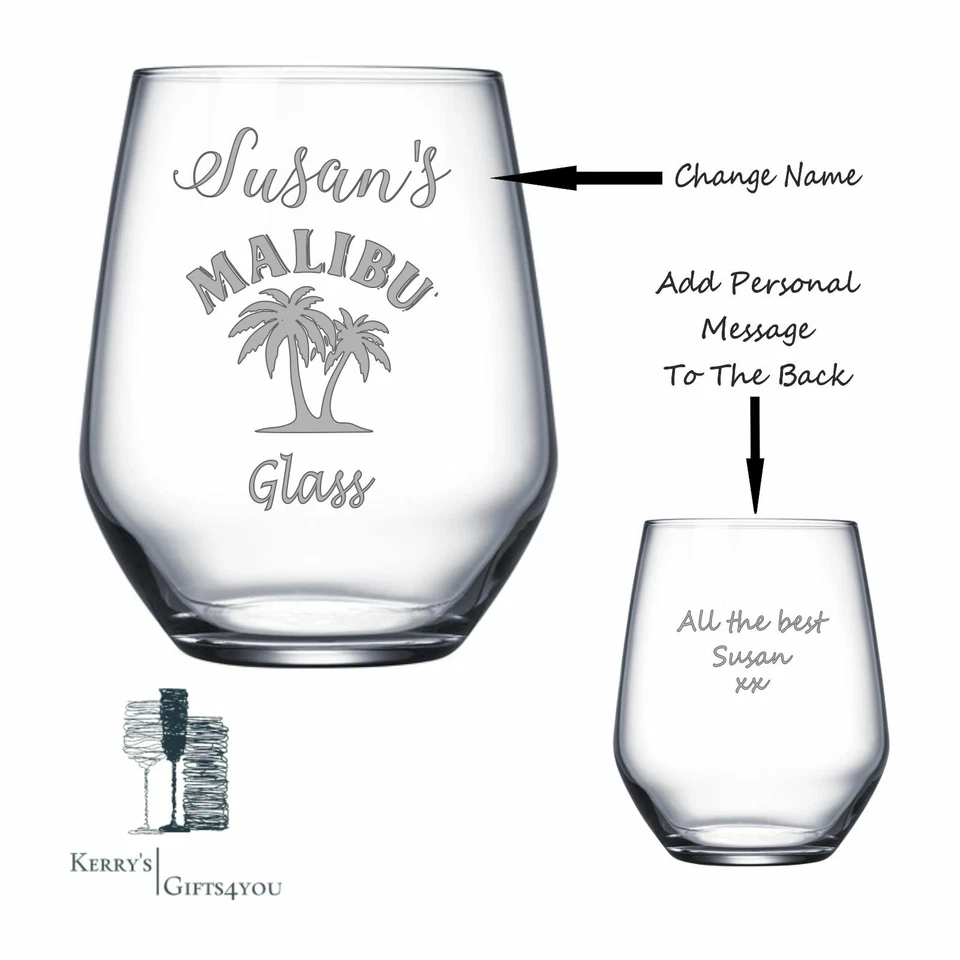 Personalised/Engraved Malibu Design Glass Tumbler Christmas Gift For Her/Him