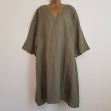 NEW Ex Evans Plus Size 20-24 Bell Sleeve Khaki Green Linen Midi Shift Dress