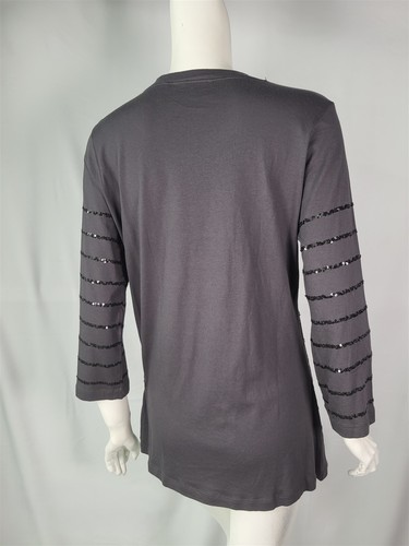 LOGO LORI GOLDSTEIN Gris Carbón Tejido Jersey Lentejuelas Banda Top Camisa talla M - Imagen 3 de 3