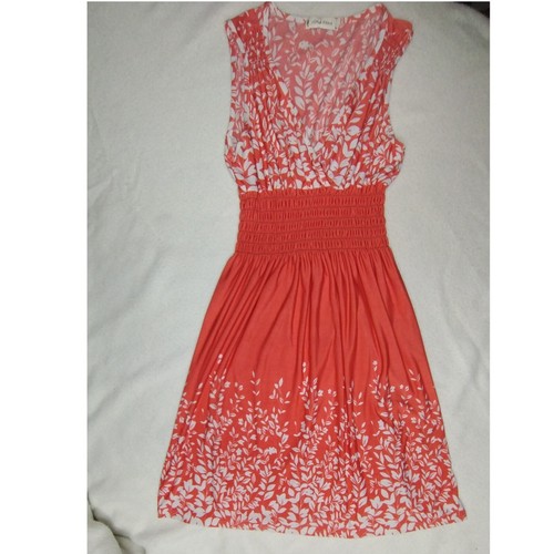 Jon & Anna Floral Print Dress Smocked Waist Sleeveless Casual Coral M - Picture 2 of 14
