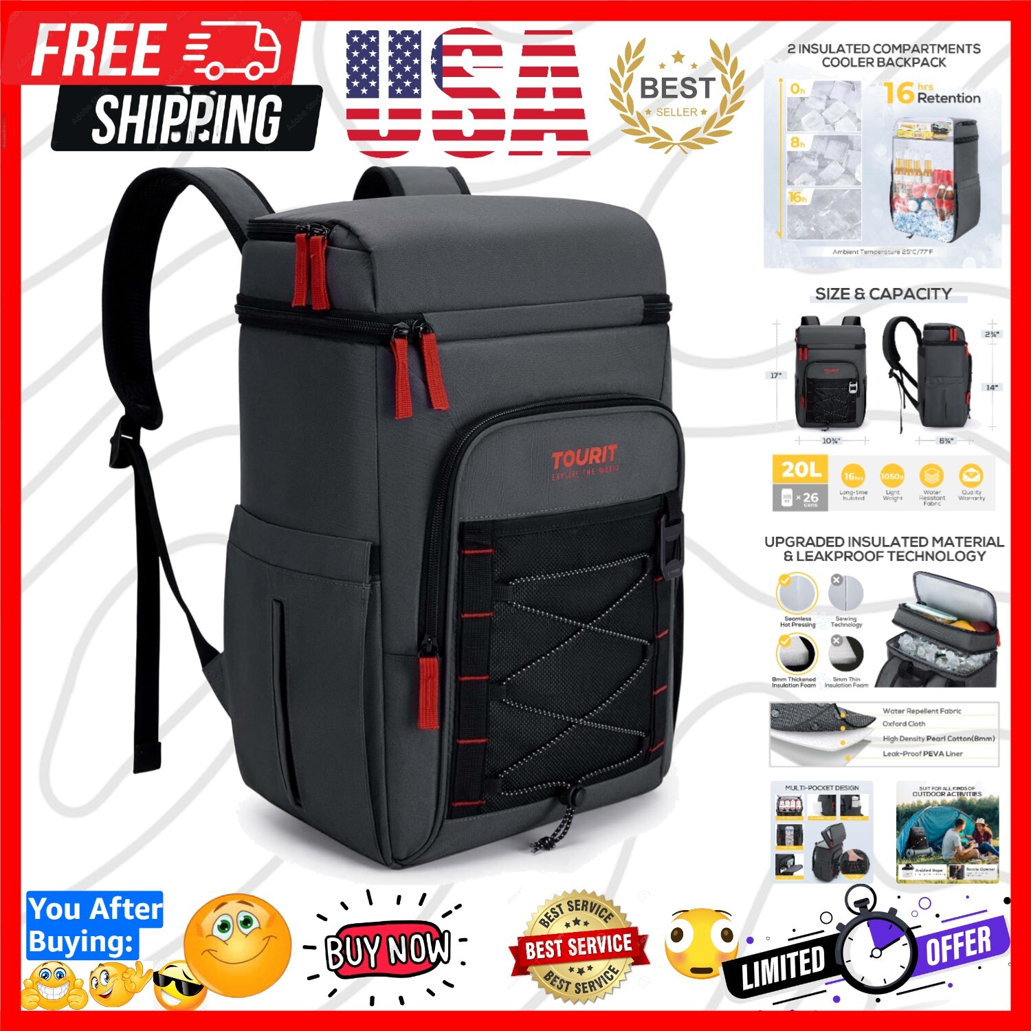 Backpack - Holds 26 Cans, Waterproof & Lightweight