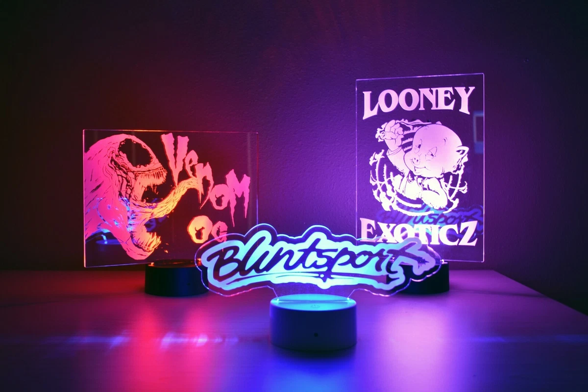 Custom Black LED Light Base & Custom Laser-Etched Acrylic Sign with  Logo/Art