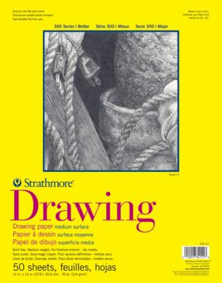 300 Series Drawing Paper Pad Glue Bound 11x14 inches 50 Sheets 70lb/114g - Ar...